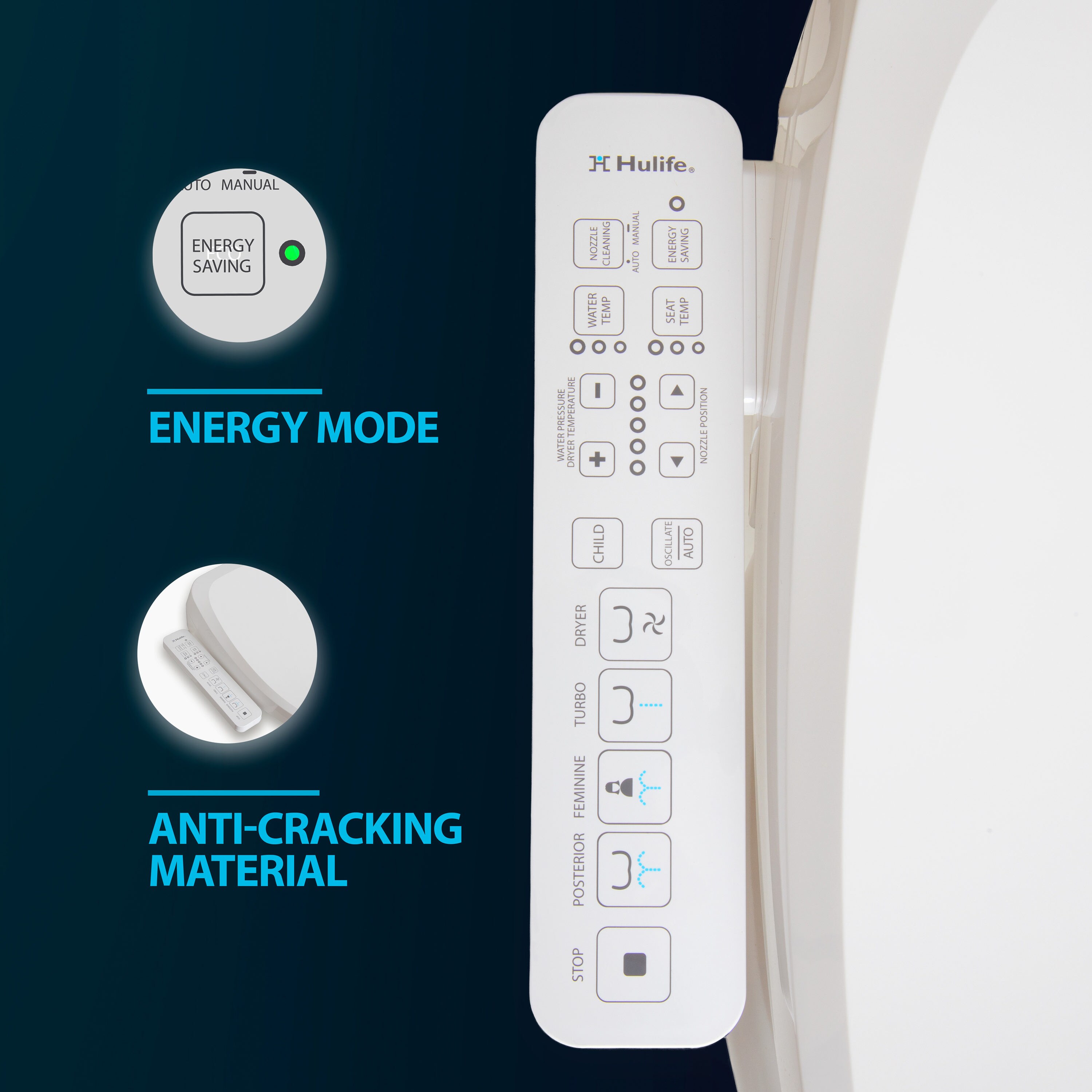 Hulife White Electric Bidet Seat with Heated Water and Air Dryer