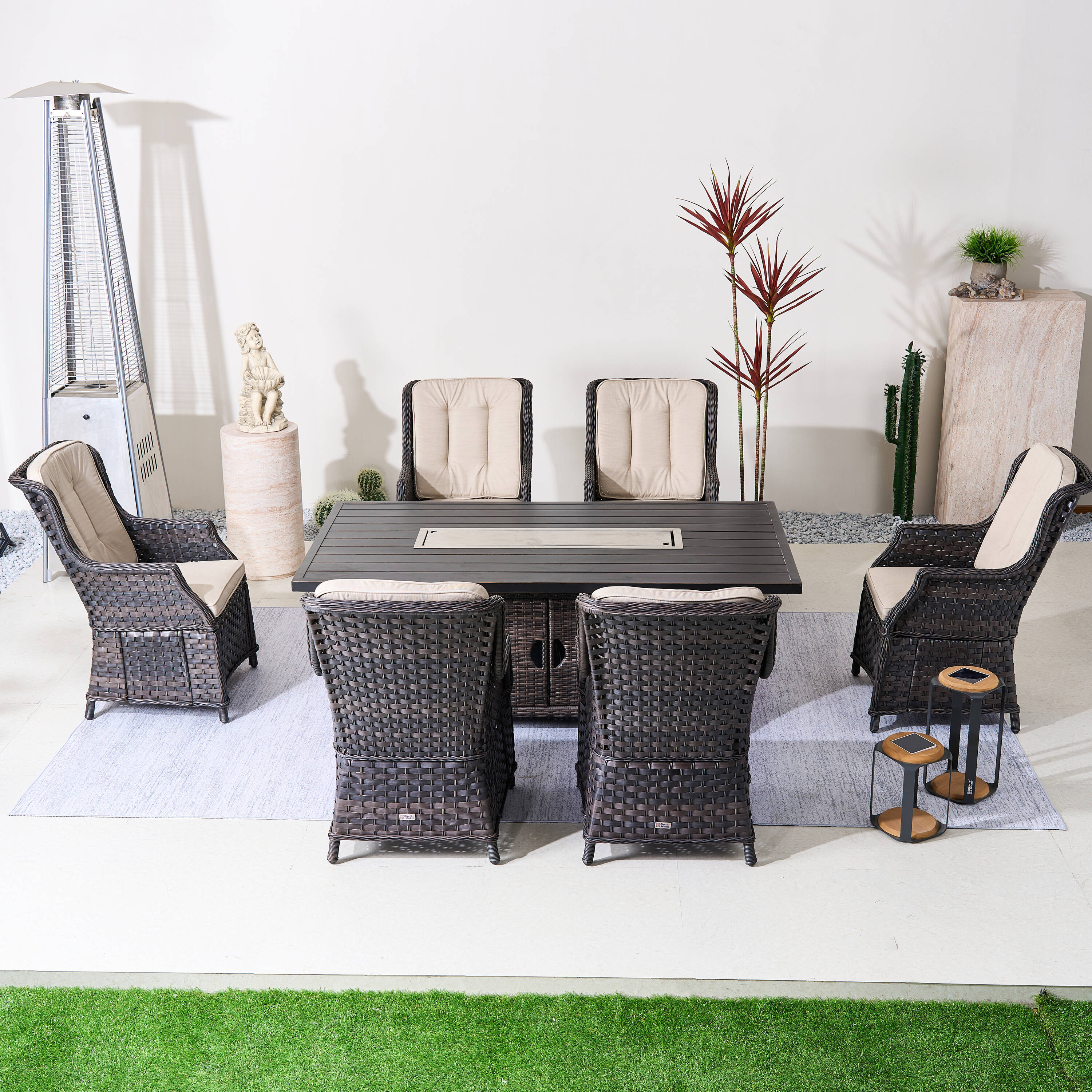 Direct Wicker 7 -Piece brown Wicker Patio Dining Set Aluminum Rectangle ...