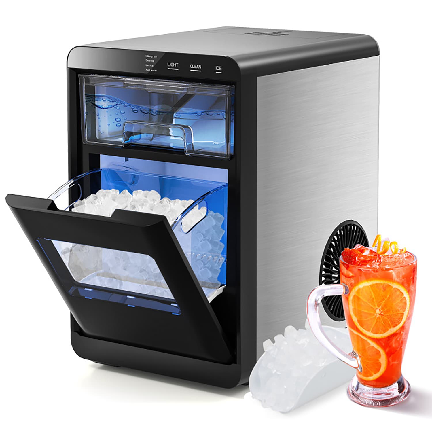 GZMR Nugget Ice Maker Countertop with Soft Chewable Pellet 44-lb Ice Per day Nugget Ice Maker ( Black )