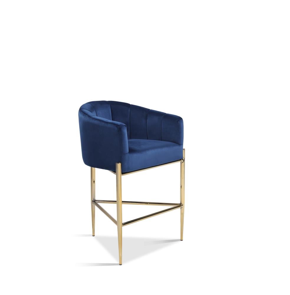 Chic Home Design FCS9488-LW Cyrene Navy 27.25-in H Small Upholstered Wood Bar Stool with Arms & Back