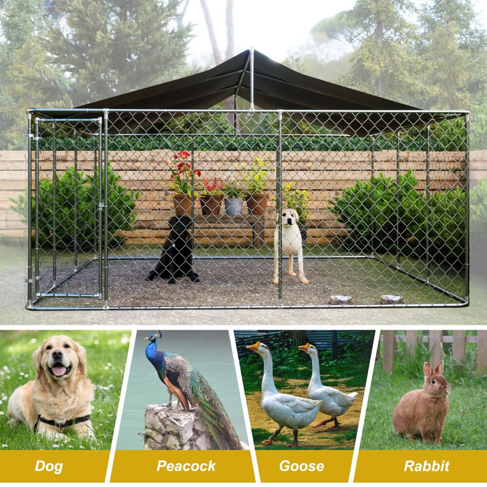 Kahomvis Xx-large (91+-lb) Wire Dog Kennel Roof Outdoor (13.1-ft L x 13.1-ft W x 7.6-ft H)
