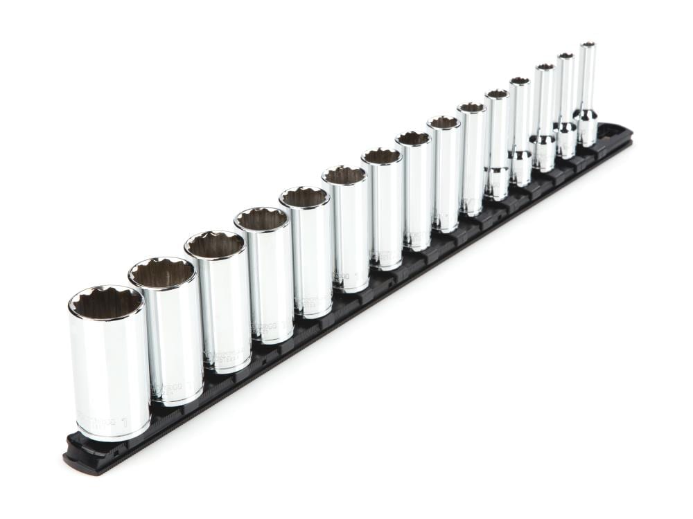 TEKTON SHD91115 3/8-in Drive Standard (SAE) Deep Socket Set 15 -Pieces