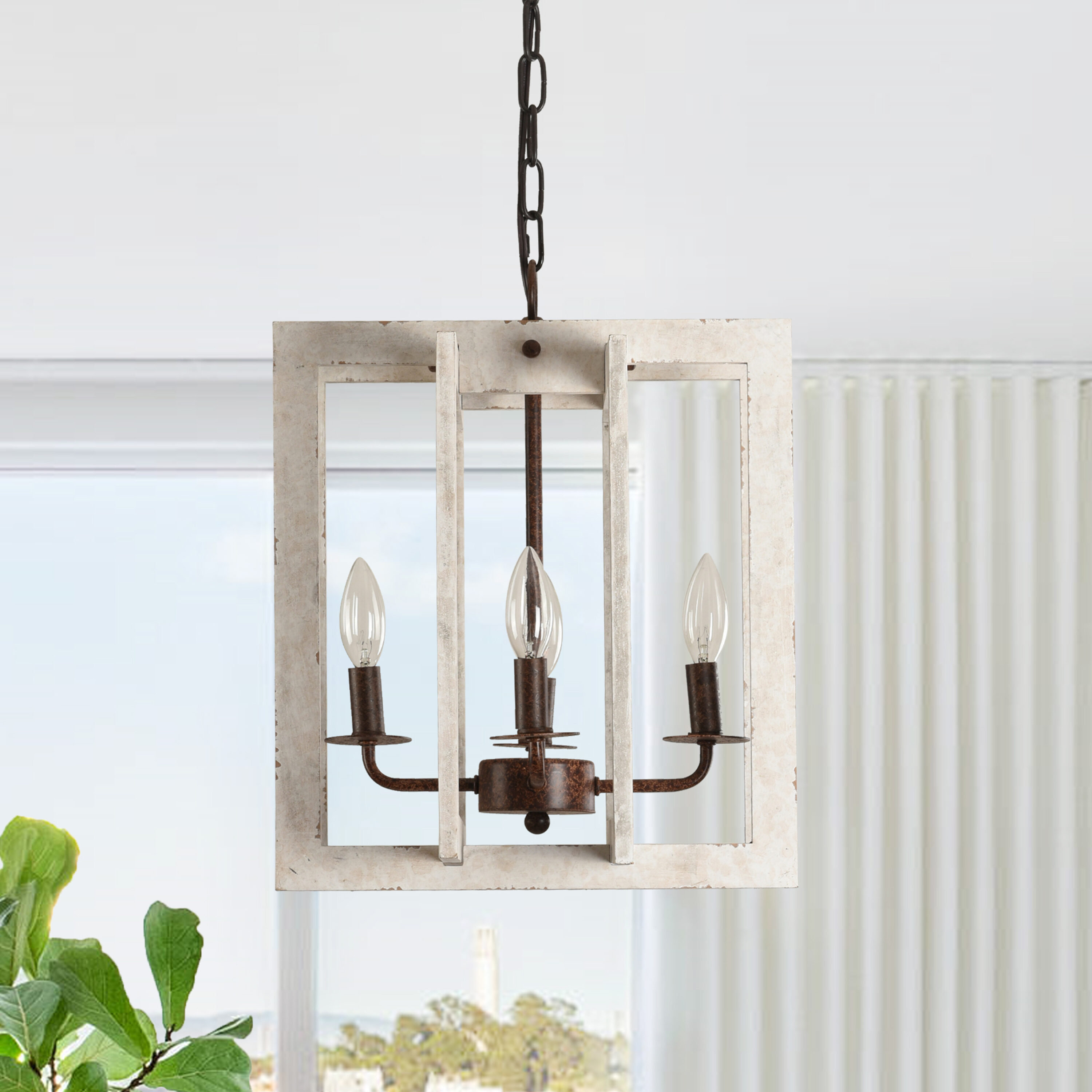 Oaks Decor Farmhouse Wood Chandelier 4 Light Distressed White Modern   62669611 