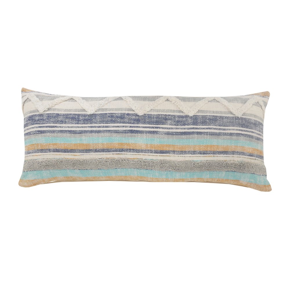LR Home Ox Bay Hand-Woven Multicolored/Blue Stripe All-Natural Cotton Pillow Cover