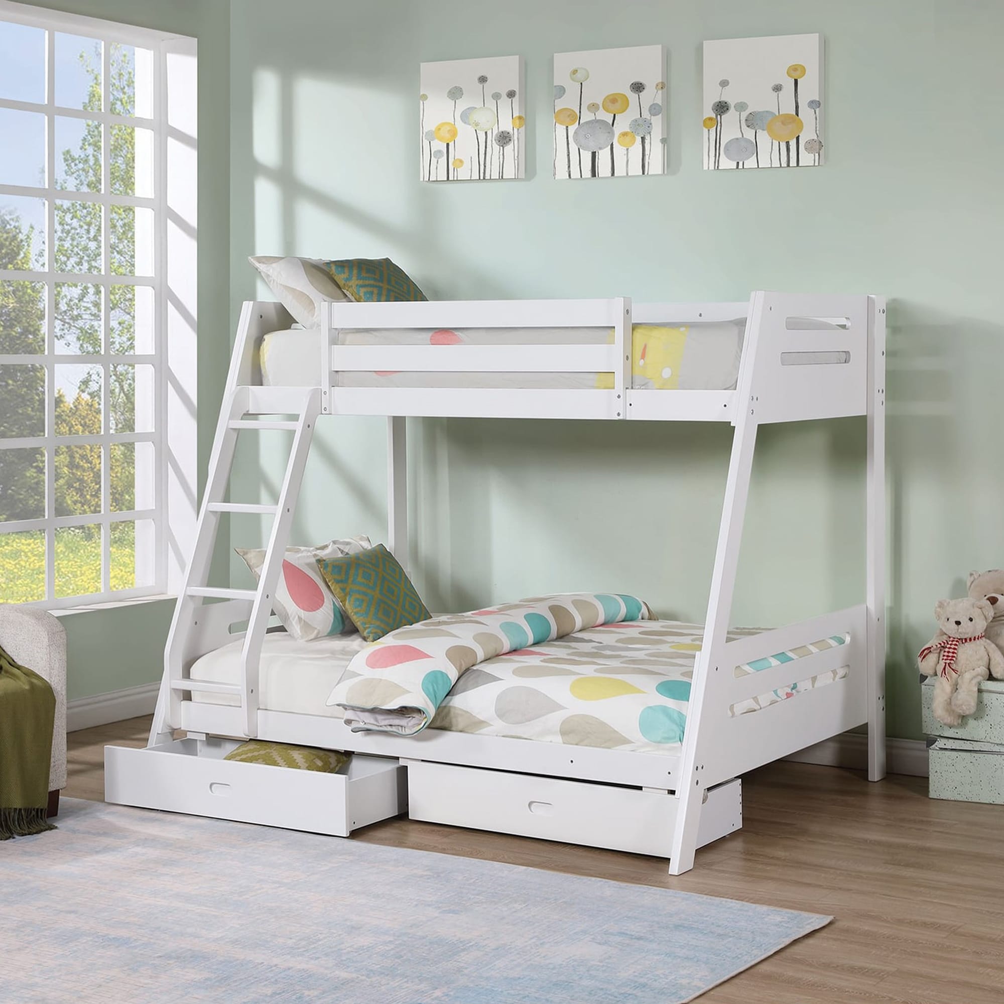 IHOMEadore MDFM-BK003WH White Twin over twin Bunk Bed