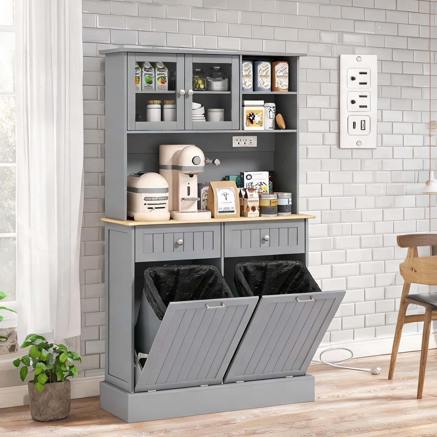 chillscreamni Modern Buffet Cabinet with Built-In Charging Station and ...