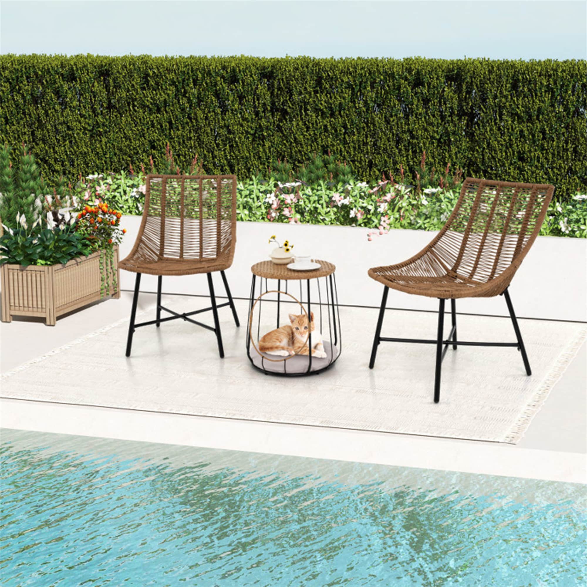 BABOOM BOM-11969BN-CO Outdoor Furniture Set 3 -Piece Rattan Patio Conversation Set with Gray Polyester