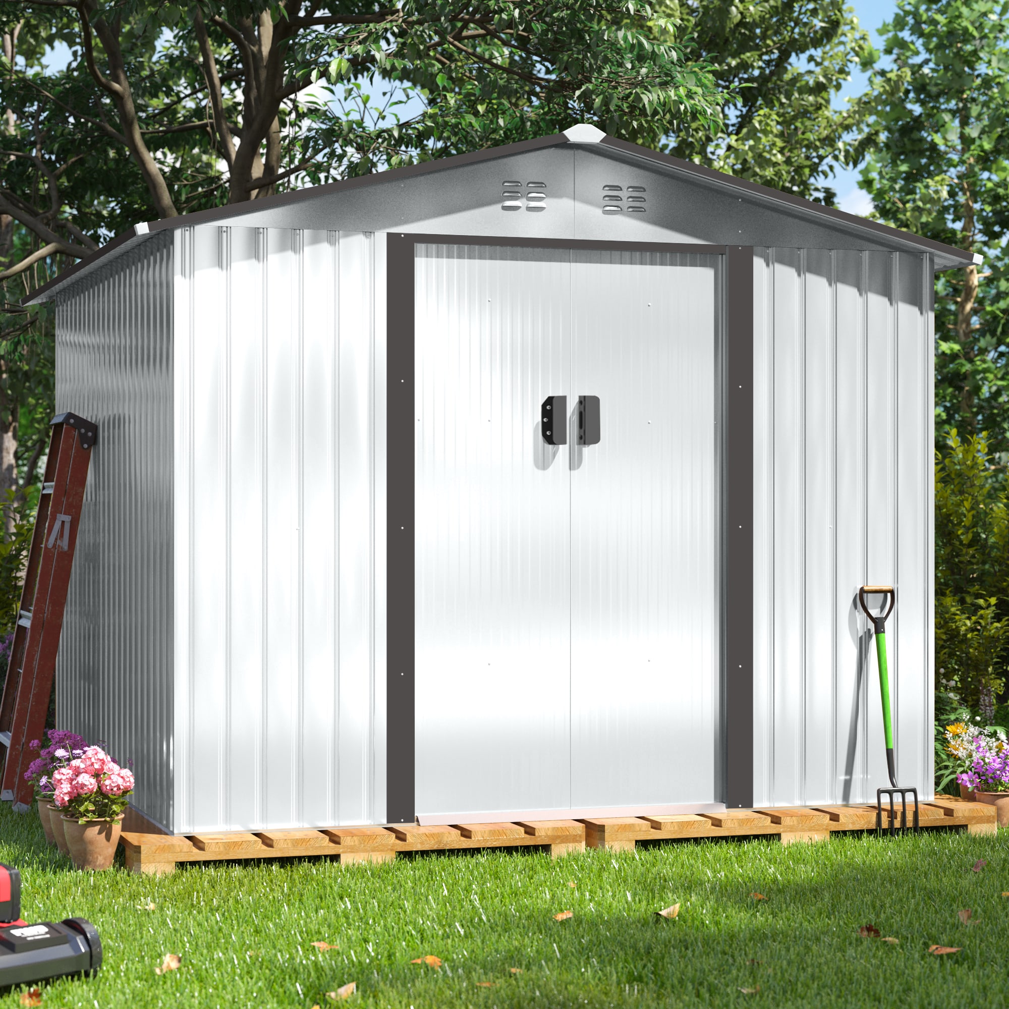 Jaxpety 8-ft x 8-ft SKY Galvanized Steel Storage Shed in the Metal ...