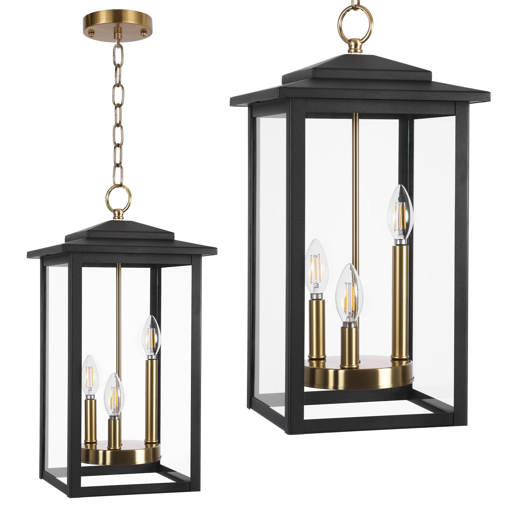 LamQee 06FTL0281AGD Hanging Lighting 3 -Light Gold-Upward Modern/contemporary Clear glass Lantern Large Indoor/Outdoor Hanging Pendant light