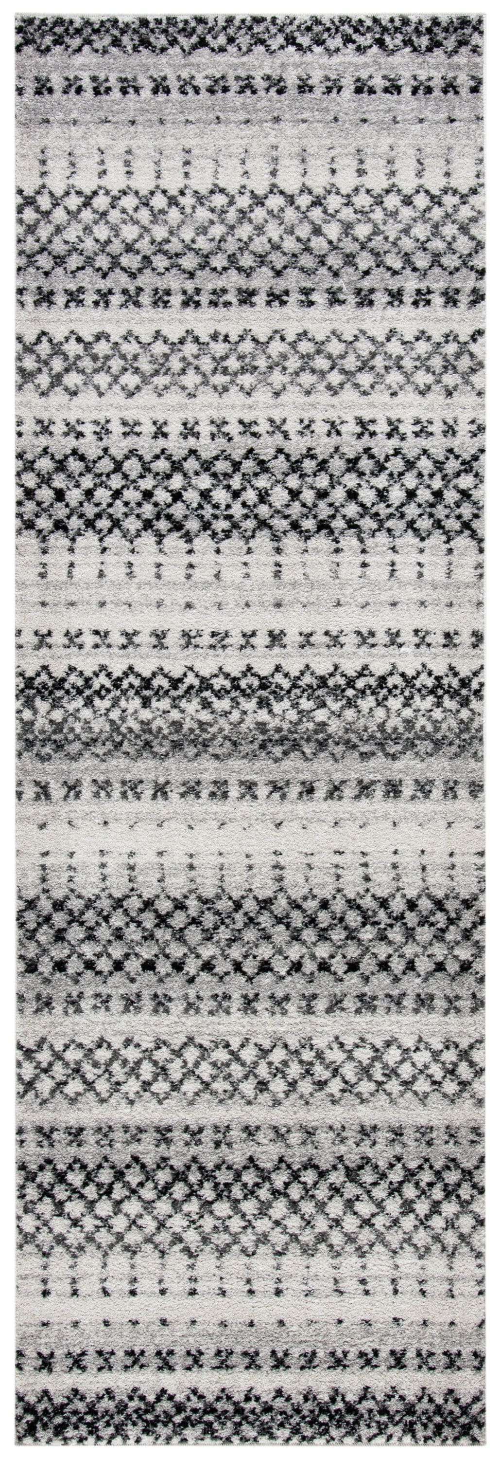 Gray and Ivory Geometric Synthetic Runner Rug, 2'6" x 8'