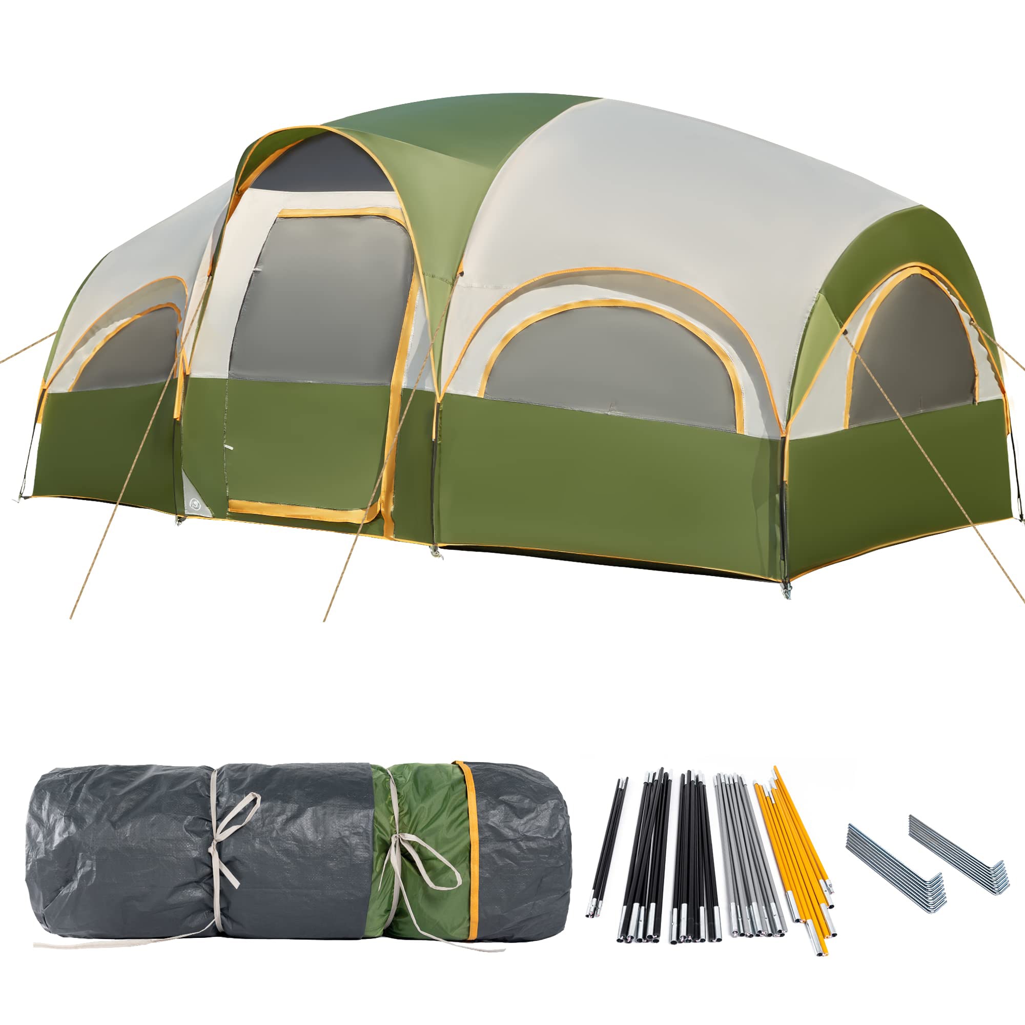Misopily  8 Person Waterproof Windproof Family Camping Tent 169 x 95 x 76 in Divided Curtain Privacy Mesh Windows Portable Carry Bag 1 Piece