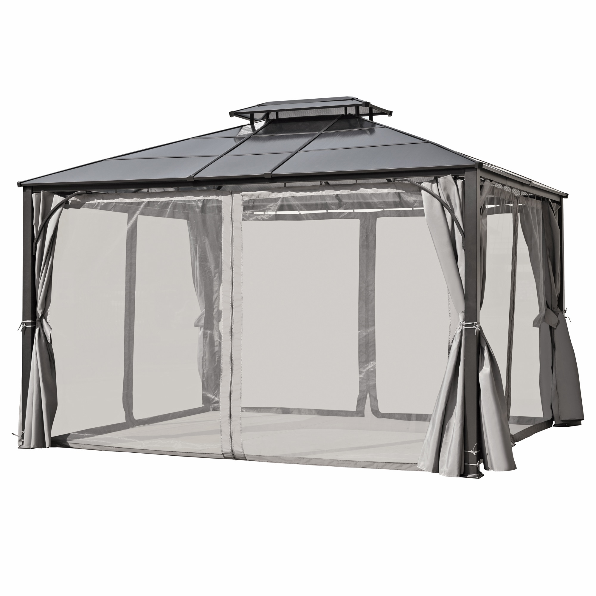 SINOFURN SYA010463GY 12-ft x 10-ft Gray Gazebo with Hardtop Roof (Screen Included)