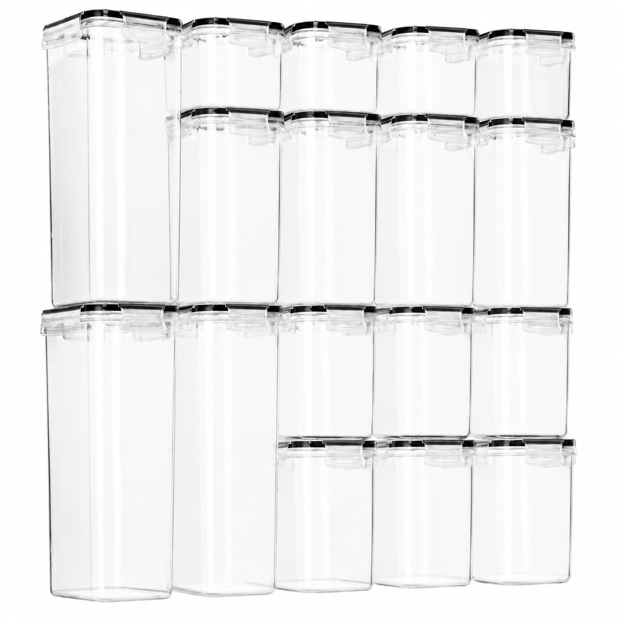 Aoibox  16 Piece Black BPA Free Plastic Airtight Pantry Food Storage Canisters Set with Labels and Chalk Marker