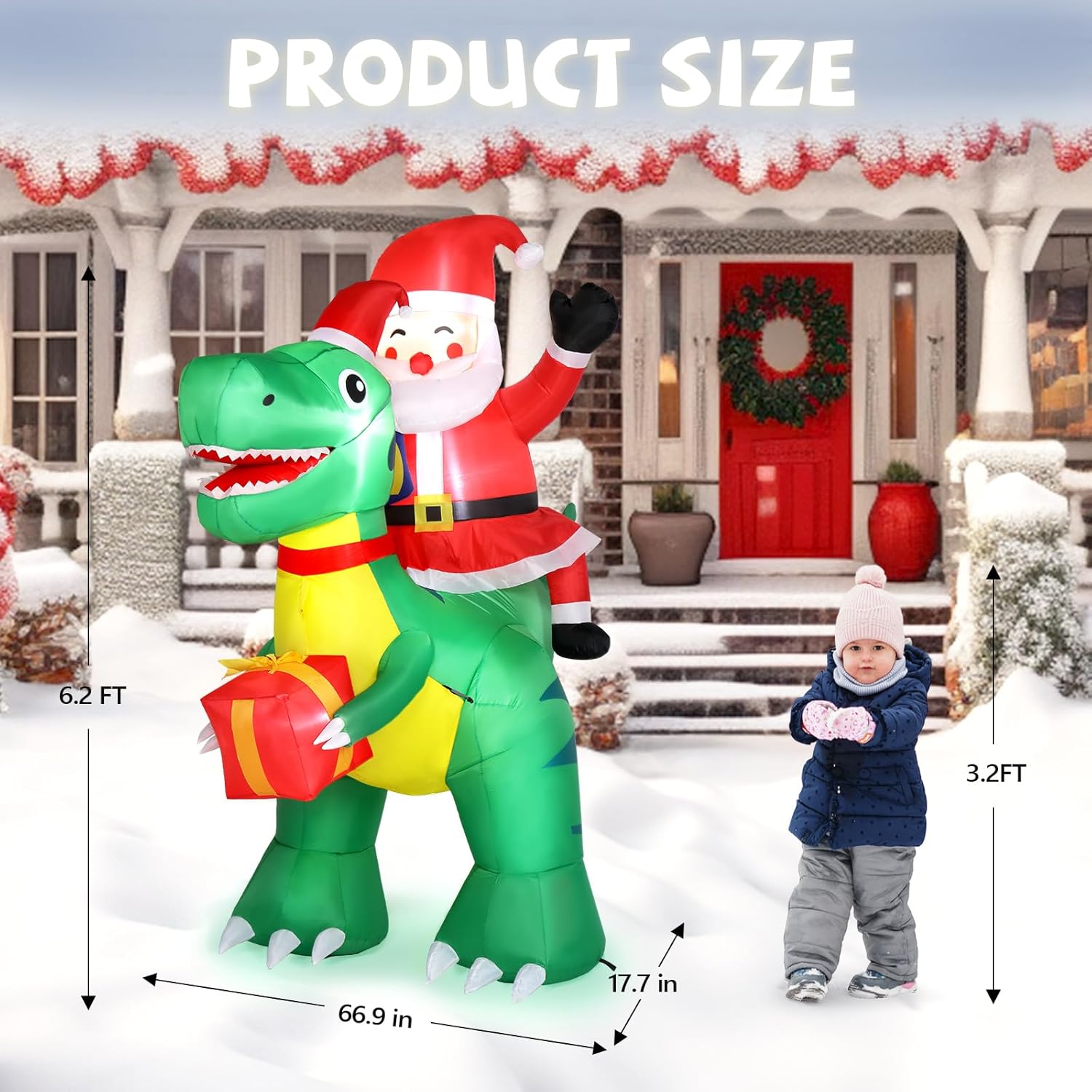 VINGLI 6ft Tall Christmas Santa Dinosaur Inflatable Blow Up Yard ...