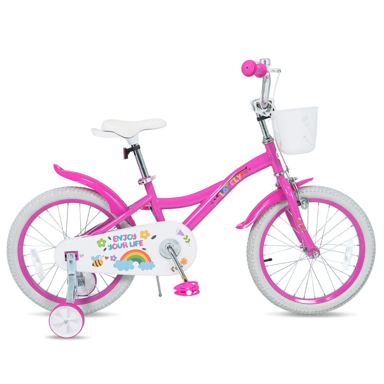 Slickblue 12/14/16/18 inch Girls Kids Bike with Training Wheels Front Storage Basket Dual Brakes for Outdoor Riding - Pink/Blue/Green