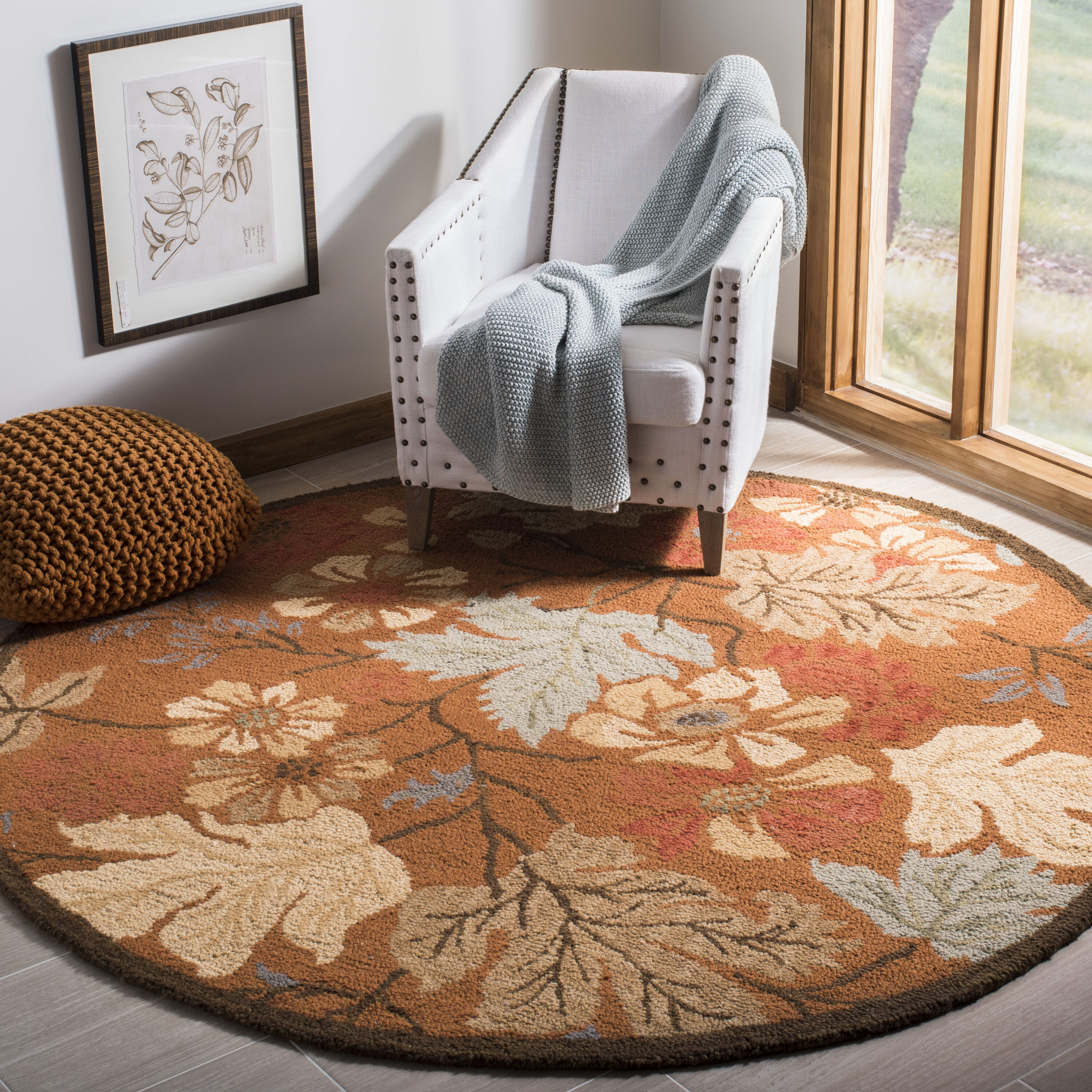  Blm917 Rust/Multi Country Floral 6ft x 6ft Round Rug