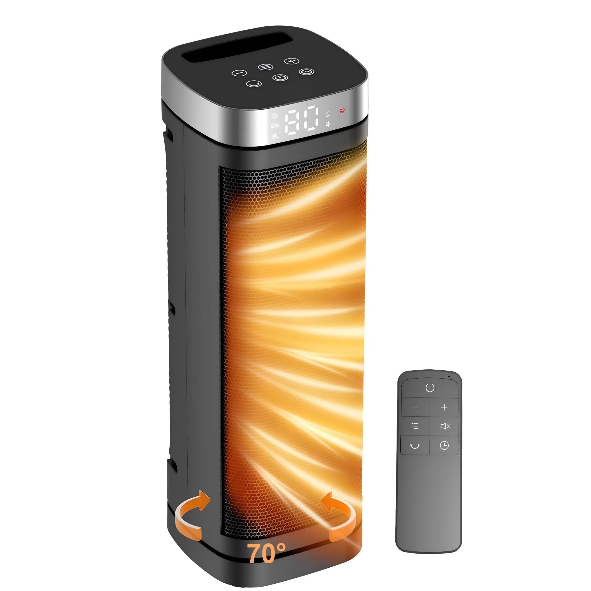 Numhew Black Tower Ceramic Electric Space Heater with Remote and Timer
