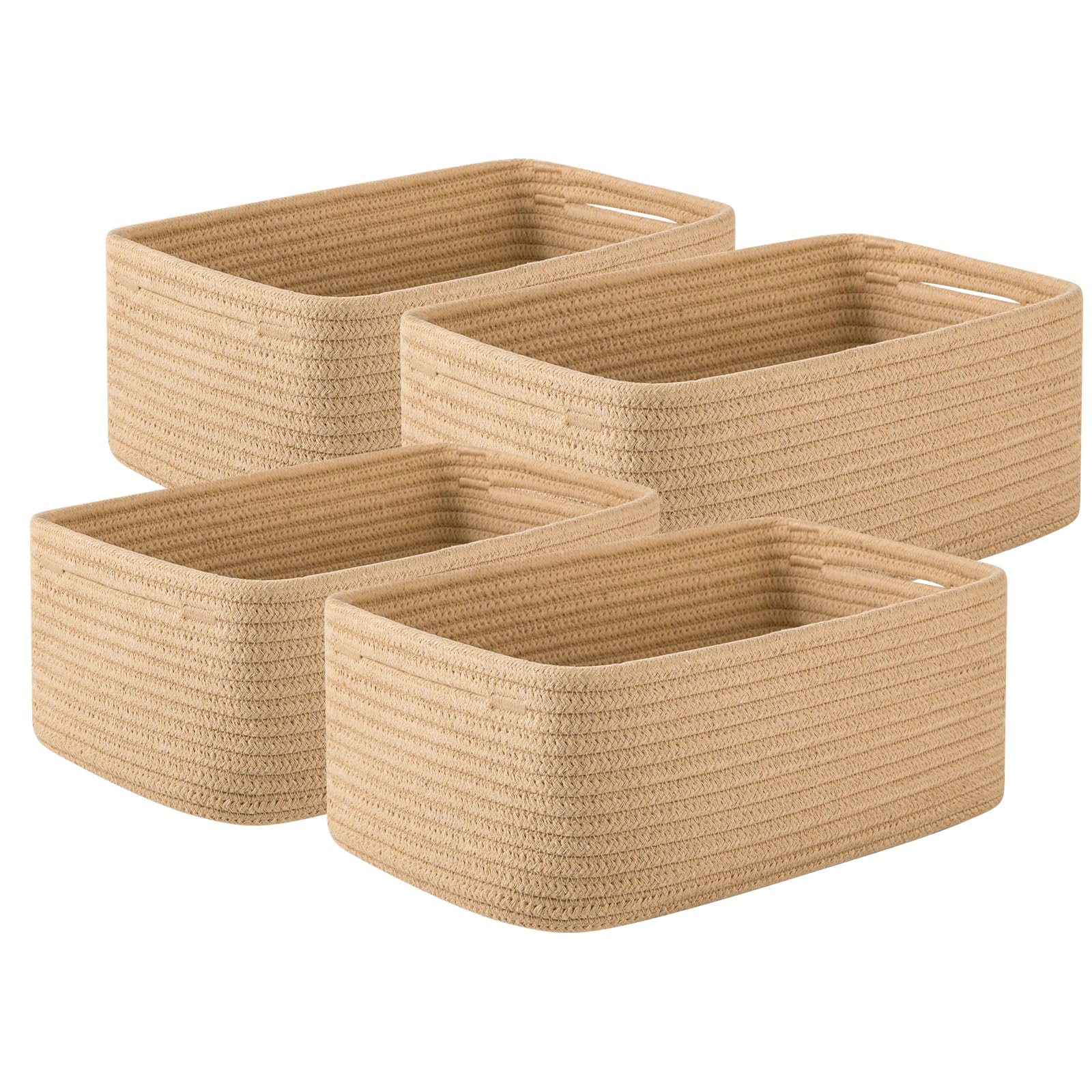 KIWDZFU  4 Pack Small Storage Shelf Baskets Mini Woven Rope Storage Bins for Towels Decorative Closet Organizer Baby Nursery Gift Empty Baskets