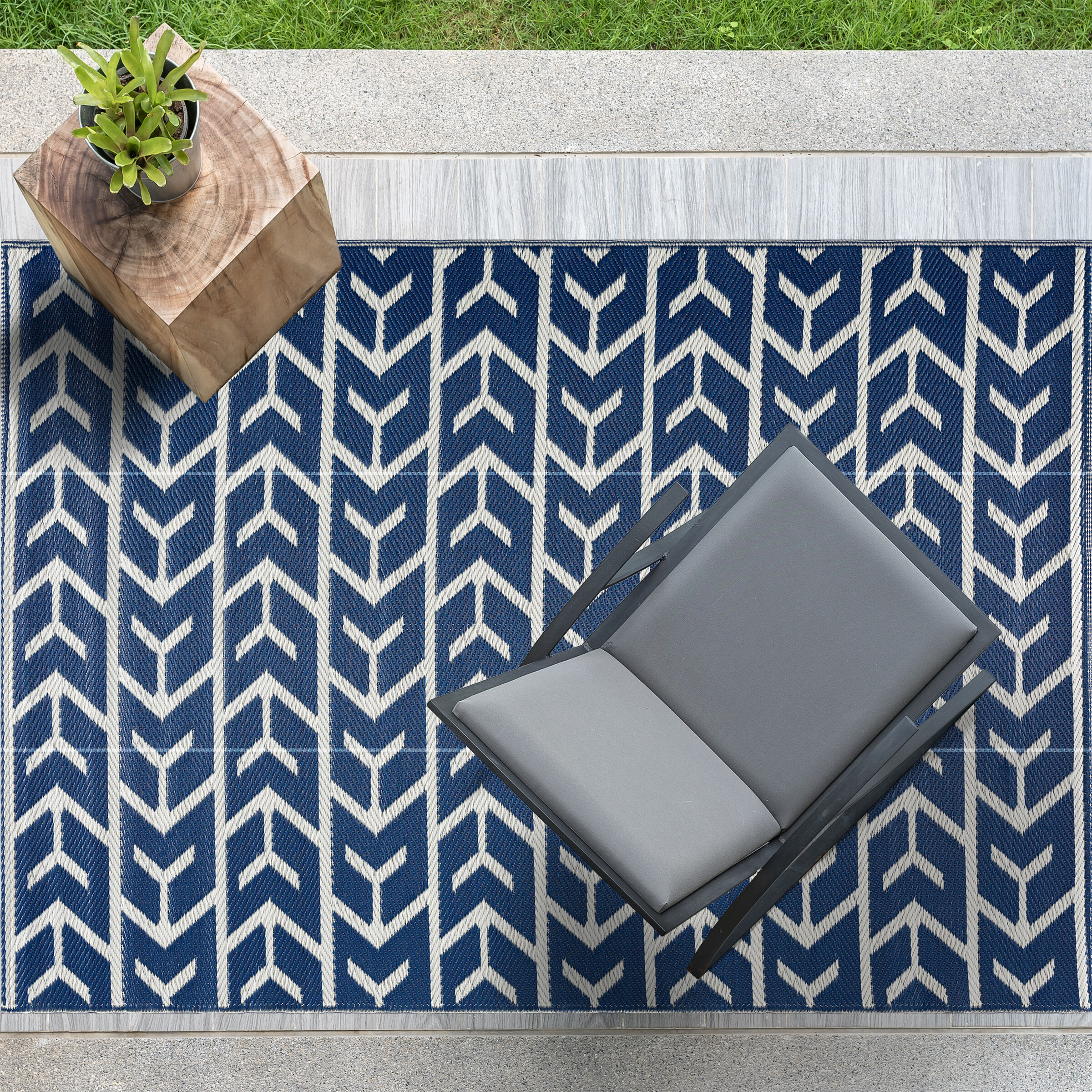 Playa Rug PLY-F-AMS-NC-9X12 9 x 12 (ft) Polypropylene Amsterdam-Blue White Rectangular Indoor/Outdoor Geometric Area rug