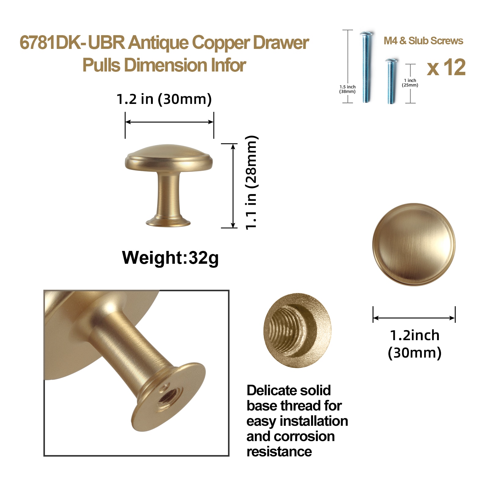 Miaokesen 6781UBR-DK-12 Cabinet-Knobs - View #2