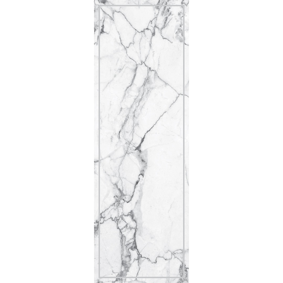 HOGAR Studio HG1657-24-72 Hogar 2 x 6 (ft) Tufted Vinyl White and Grey Marble Rectangular Indoor/Outdoor Abstract Runner rug