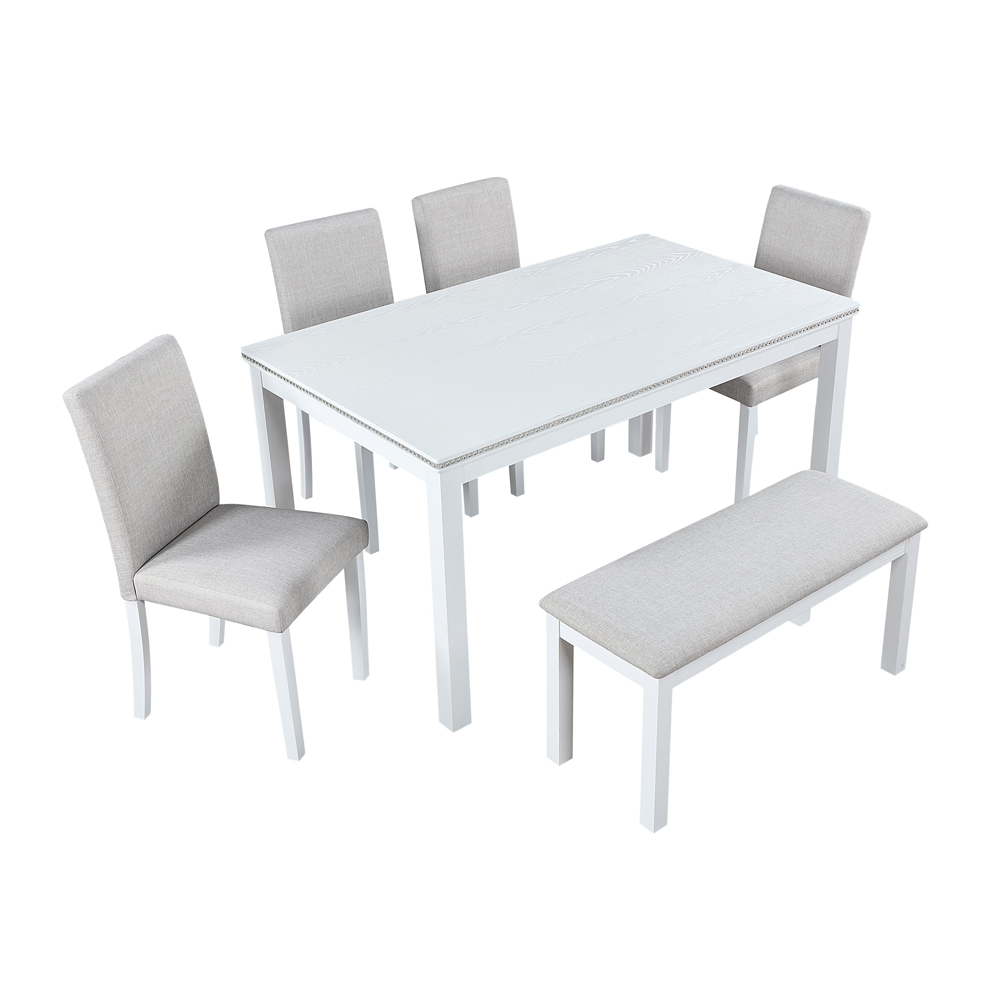 Bybafun YC9900038 White Rustic Dining Room Set with Rectangular Table ( Seats 6 )