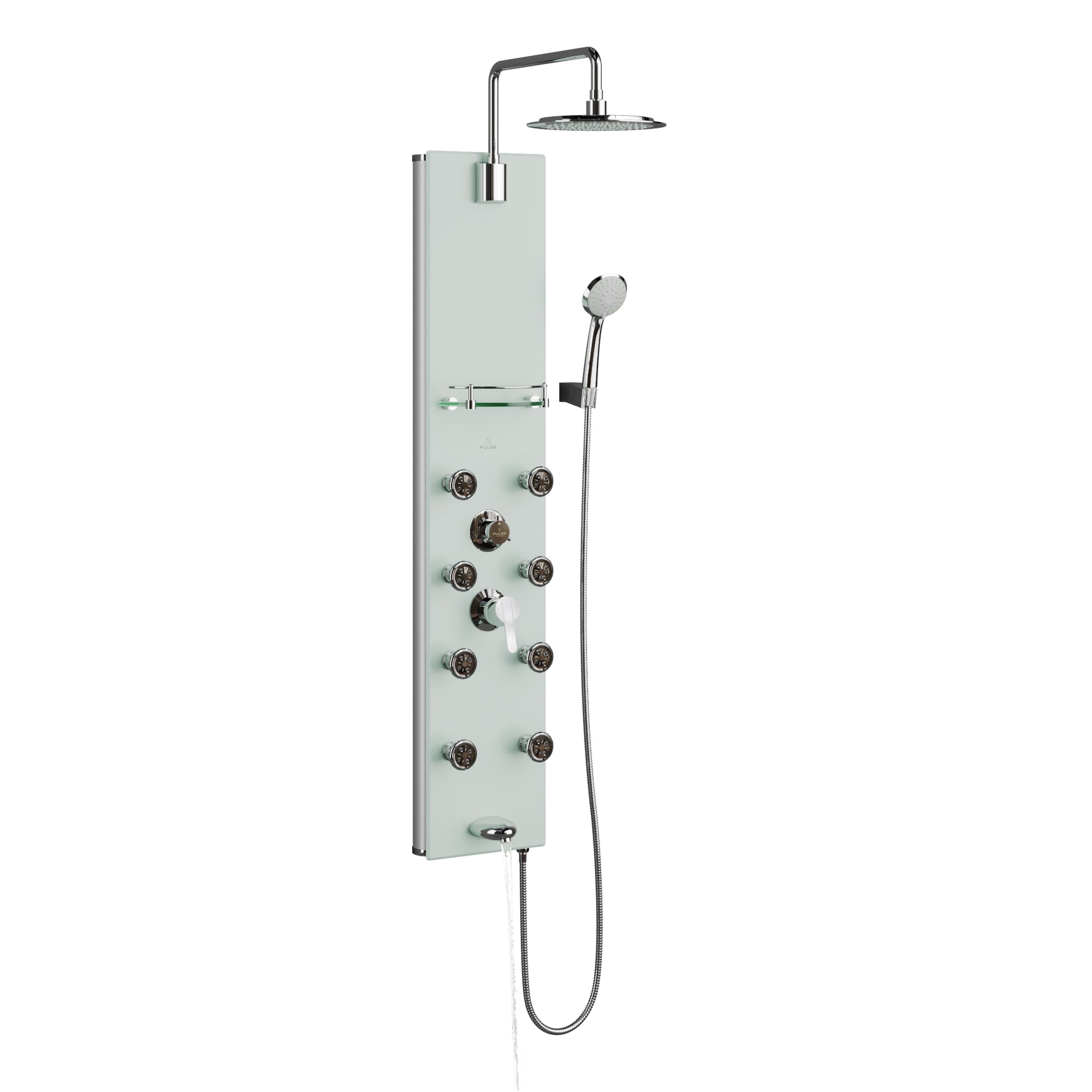 PULSE White Glass with Chrome Fixtures 9.5-in Dual Head Shower Panel ...