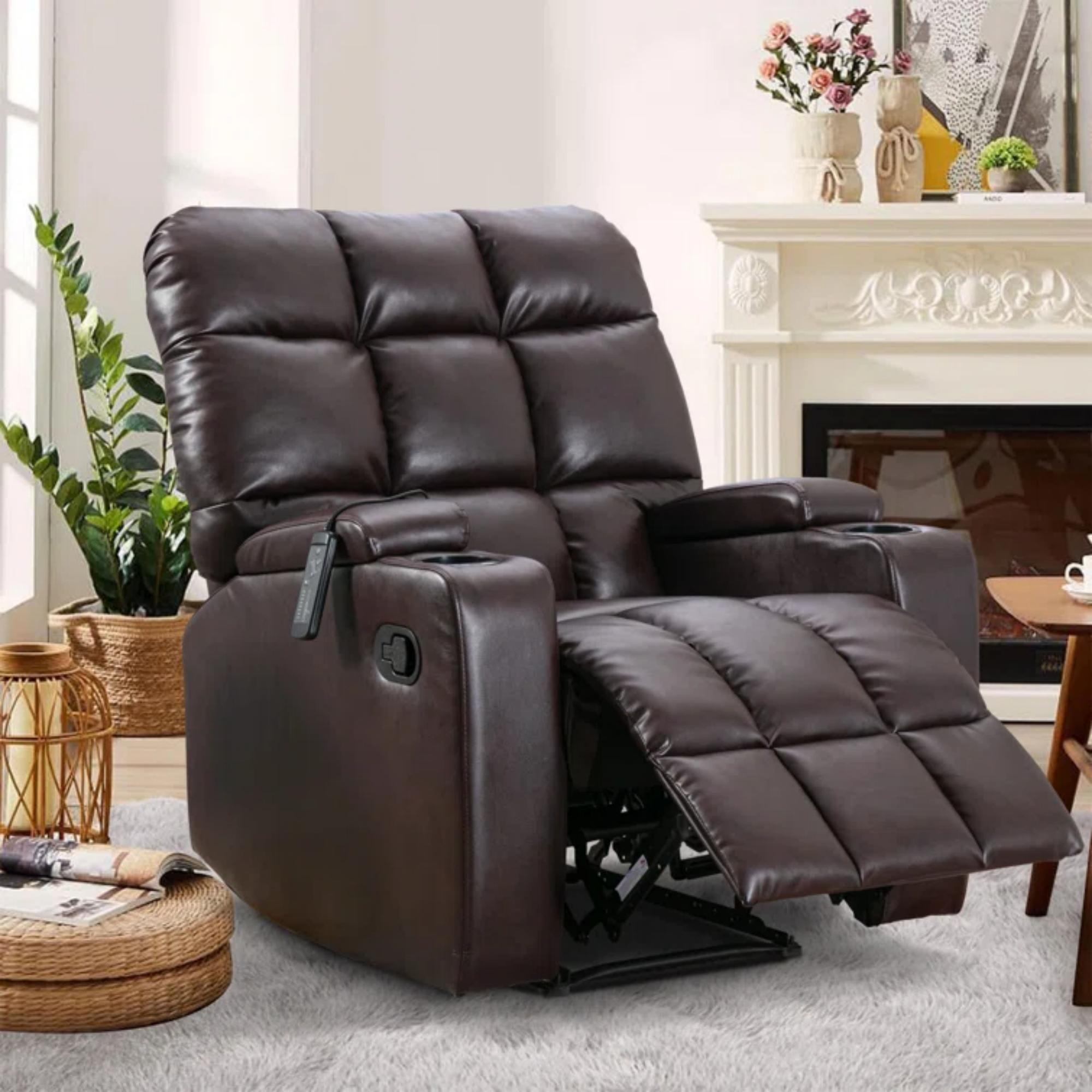 Bestier Padded PU Leather Manual Massage Recliner Chair with Vibration Cup Holders for Living Room Bedroom