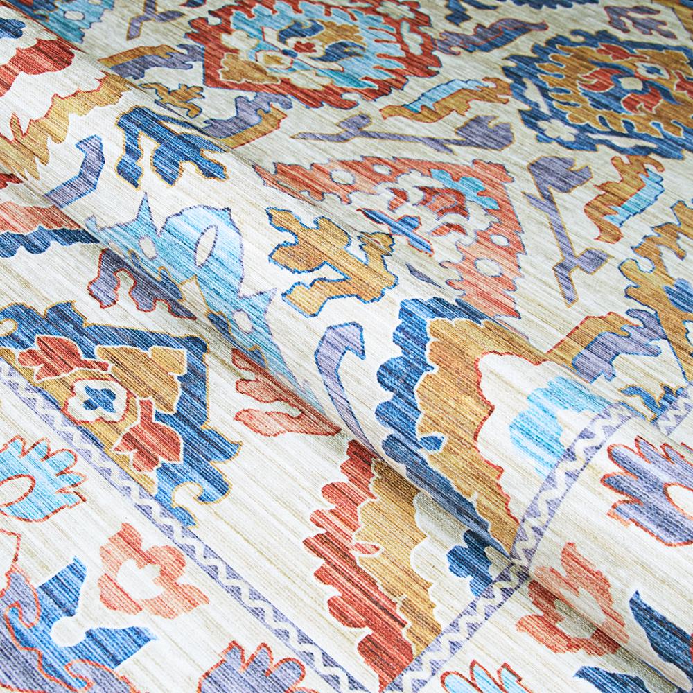 Ivory and Multicolor Synthetic Tribal Runner Rug, 2' x 8'