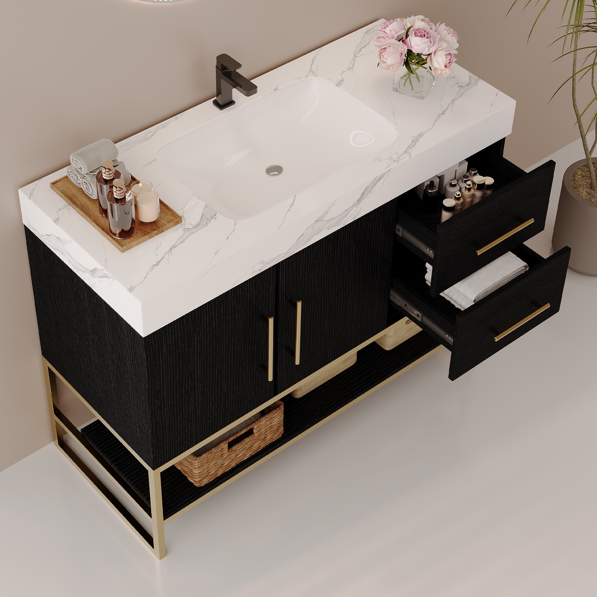 JUSHUA 36-in Modern Free Standing Vanity with Seamless Ceramic Sink ...