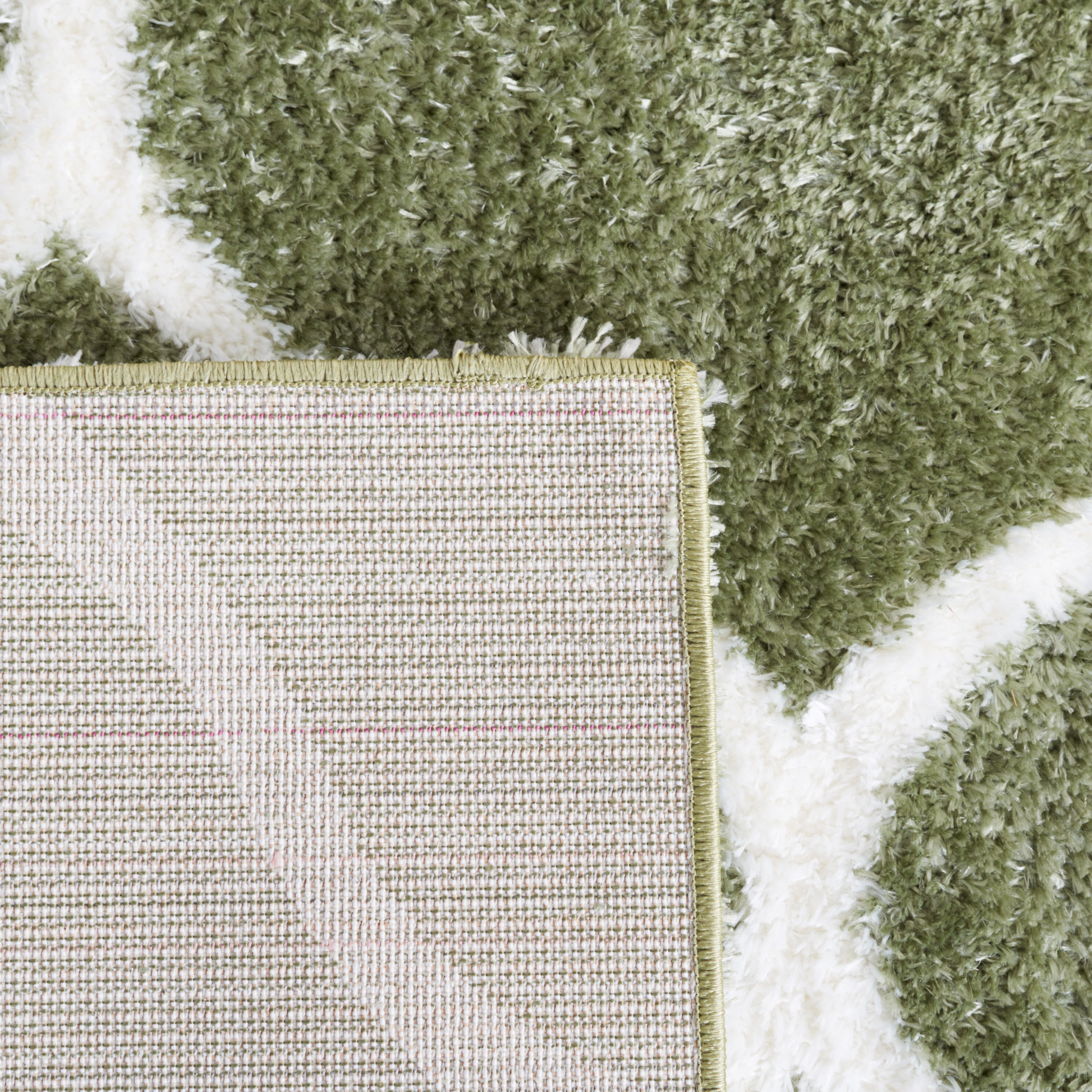 Sage and White Geometric Shag Runner Rug 2' x 9'