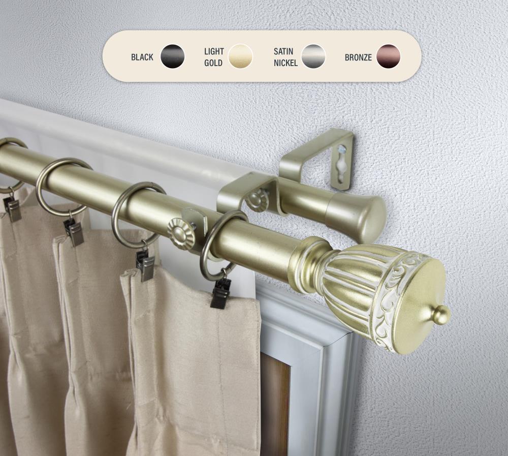 Hart & Harlow L100-48-1603-D 1-in Marco 160-in to 240-in Light gold Steel Double curtain rod with Finials