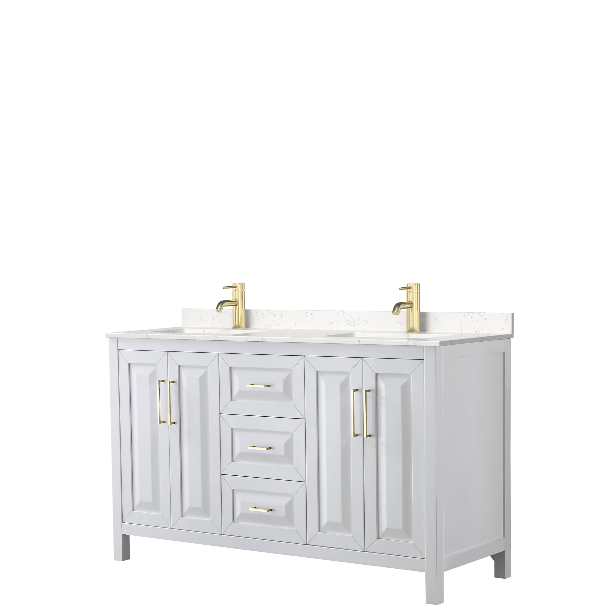 Wyndham Collection WCV252560DWGC2UNSMXX Daria 60-in White with Brushed Gold Trim Undermount Double sink Bathroom Vanity with Carrara Cultured Marble Cultured marble Top