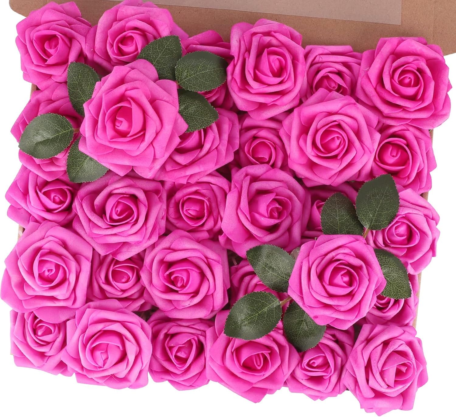 Lukvuzo Artificial Roses 30 pcs Real Touch Fuchsia Flowers with ...