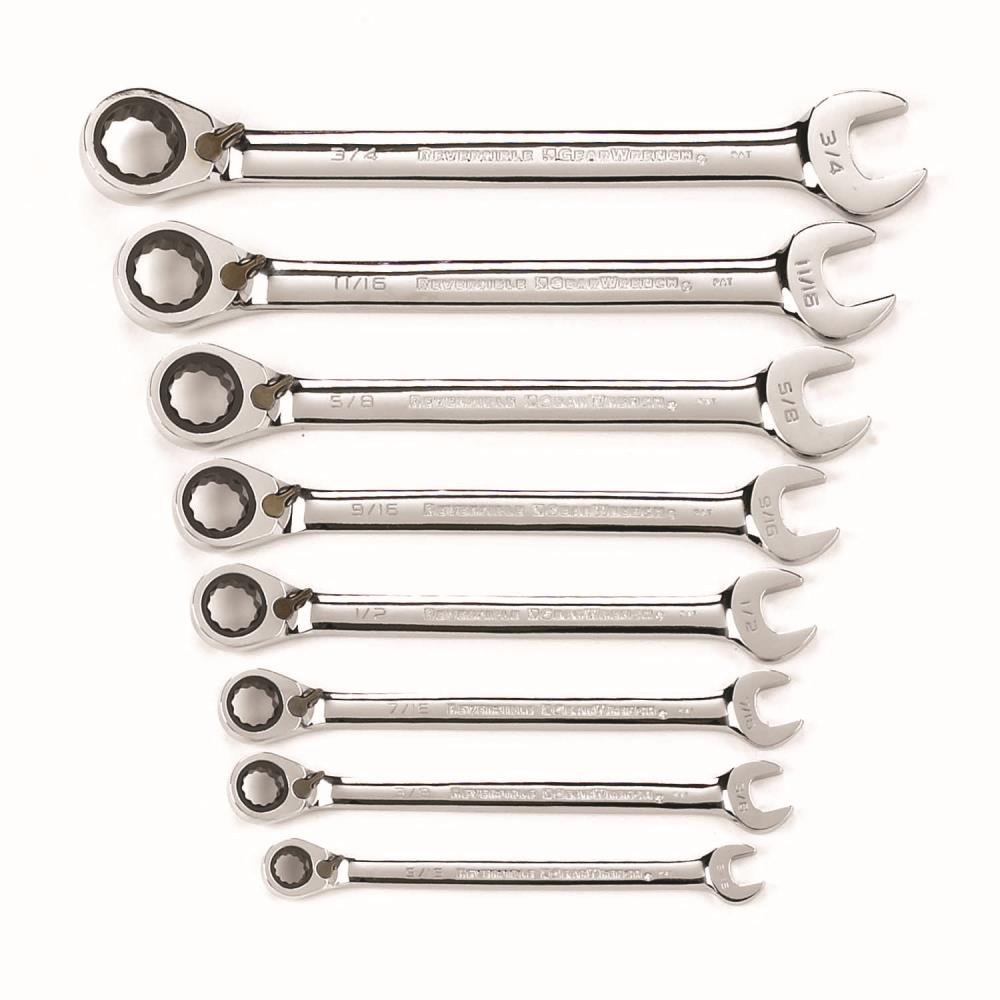 AIRCRAFT TOOLS GEARWENCH 8PC RATCHET COMBINATION SPANNER SET REVERSIBLE A/F 
