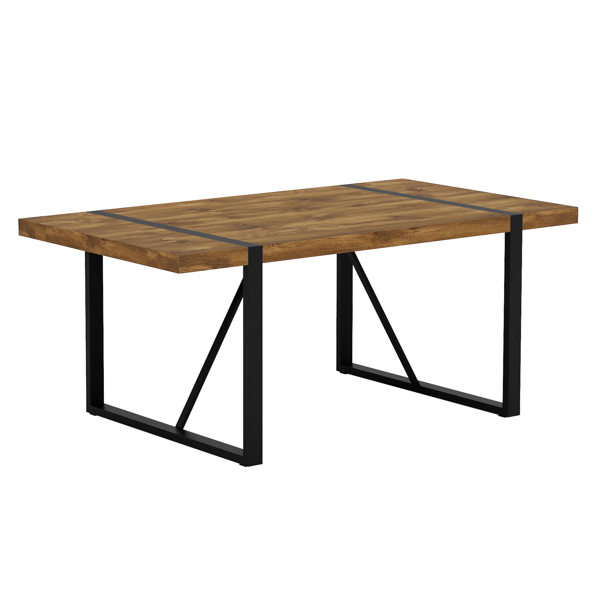 Vynxaria -  Rustic Industrial Rectangular Dining Table Wood Tone MDF Top Black Powder Coated Meta...