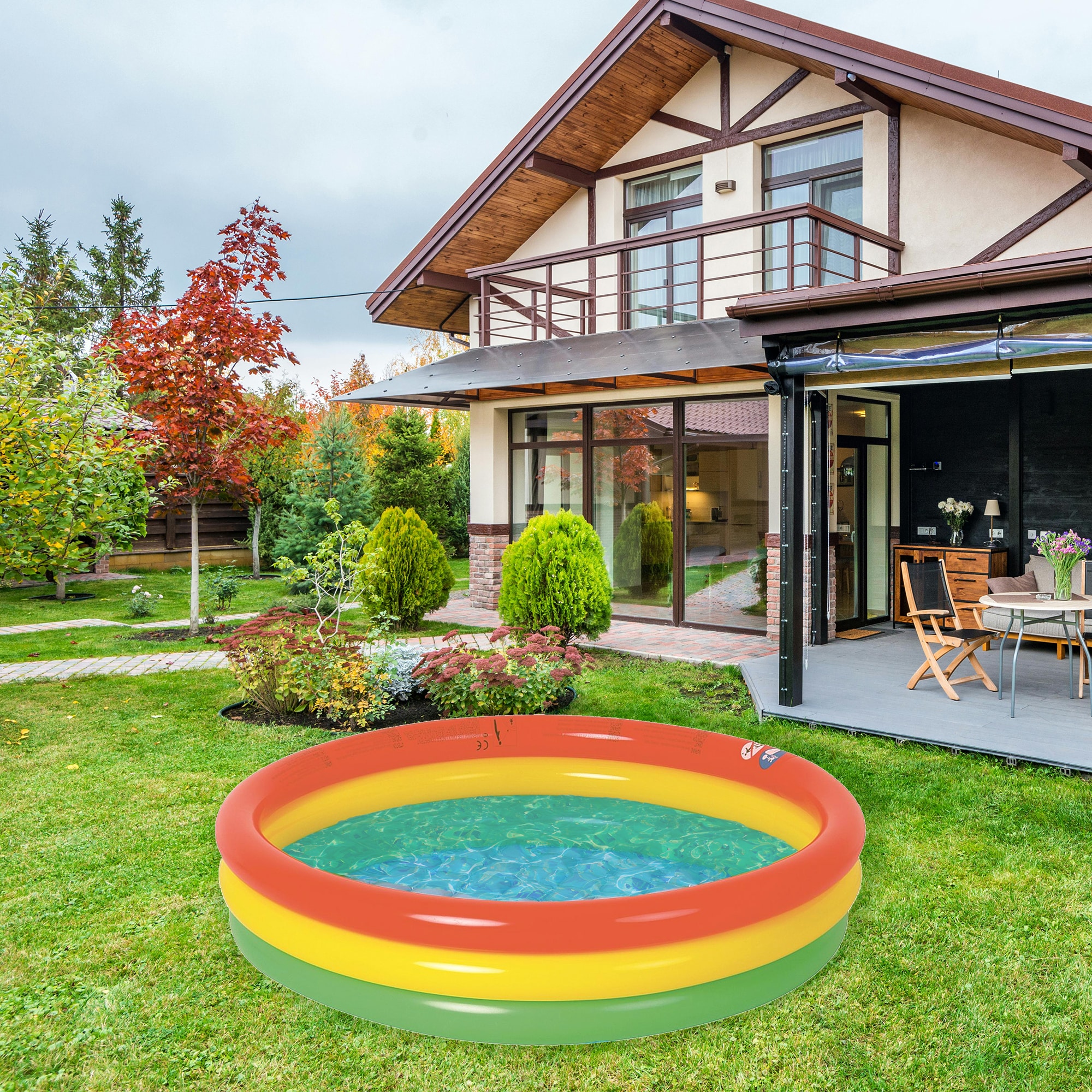 59" Red, Yellow, and Green Inflatable Round Kiddie Pool