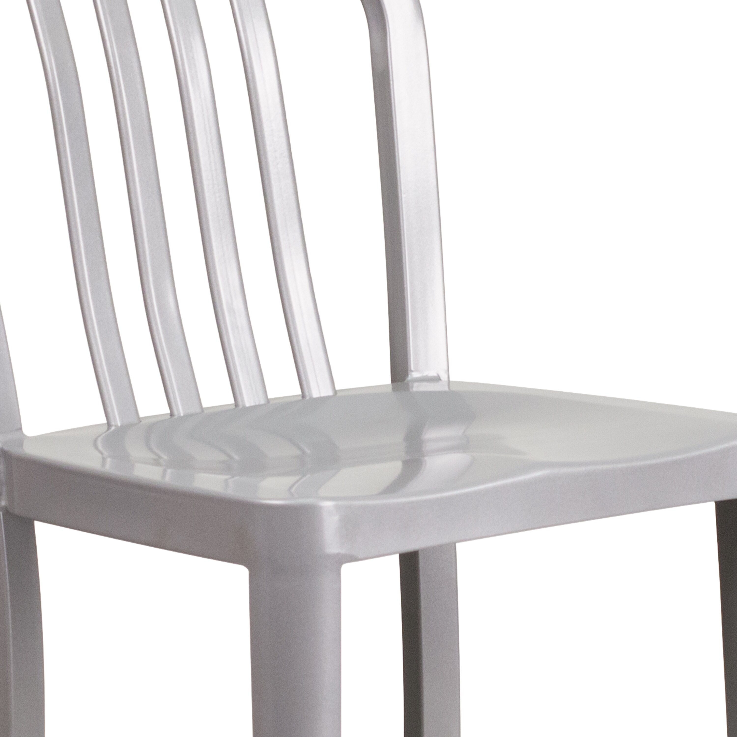 Silver 24" Metal Counter Height Stool with Vertical Slat Back