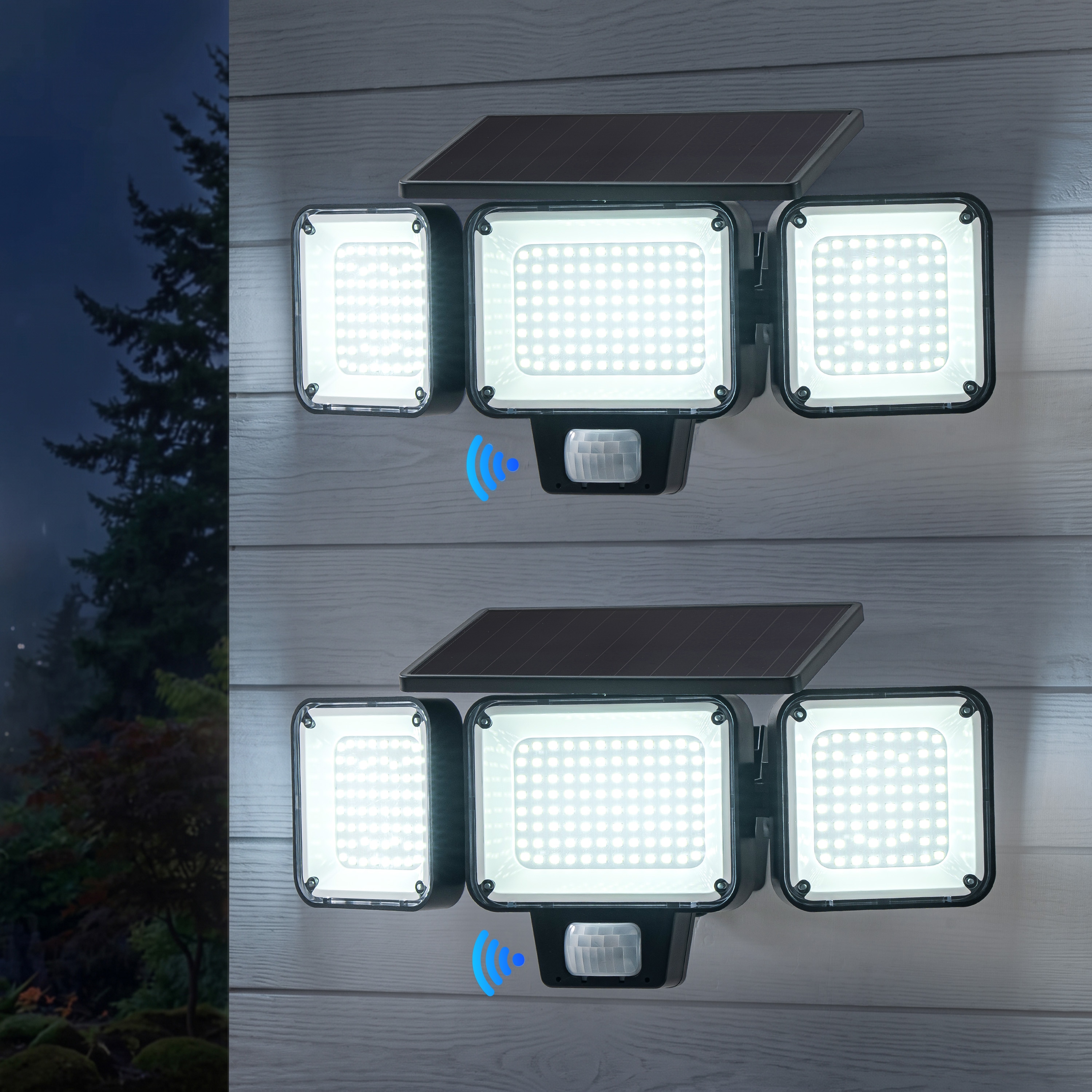 C Cattleya - 120 -Degree 60 -Wattage Equivalent Solar LED Black 3 -Head Motion-Activated Flood Li...