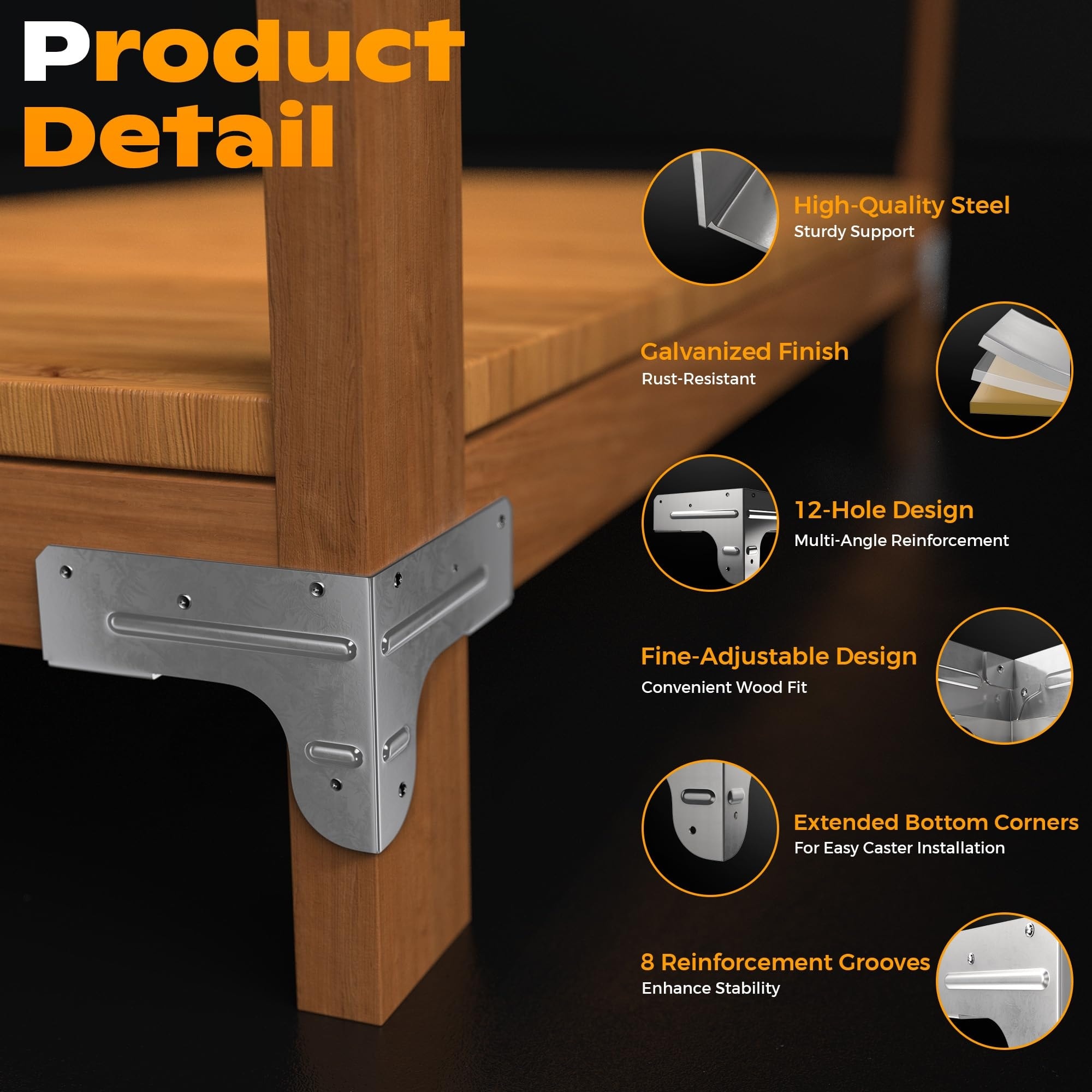 Etokfoks  Workbench Shelving Hardware Kit 8 Pcs Fits 2x4 Wood Galvanized Steel Rust Resistant Caster Ready