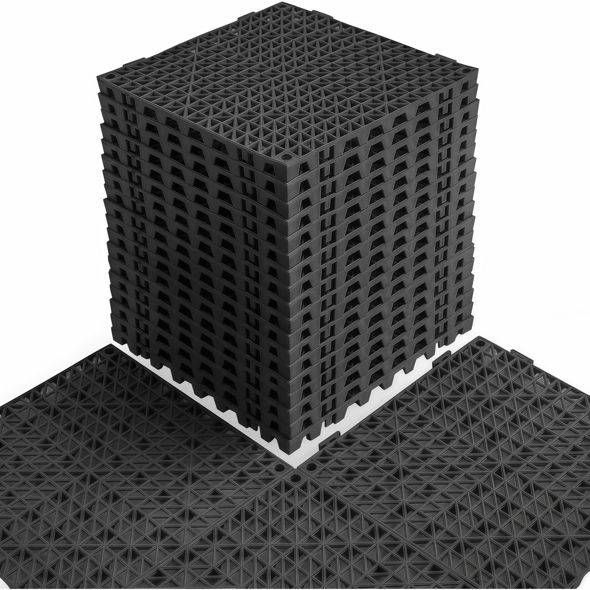 Numhew - 12in W 12in L 18-Pack Modular Interlocking Black Floor Mats