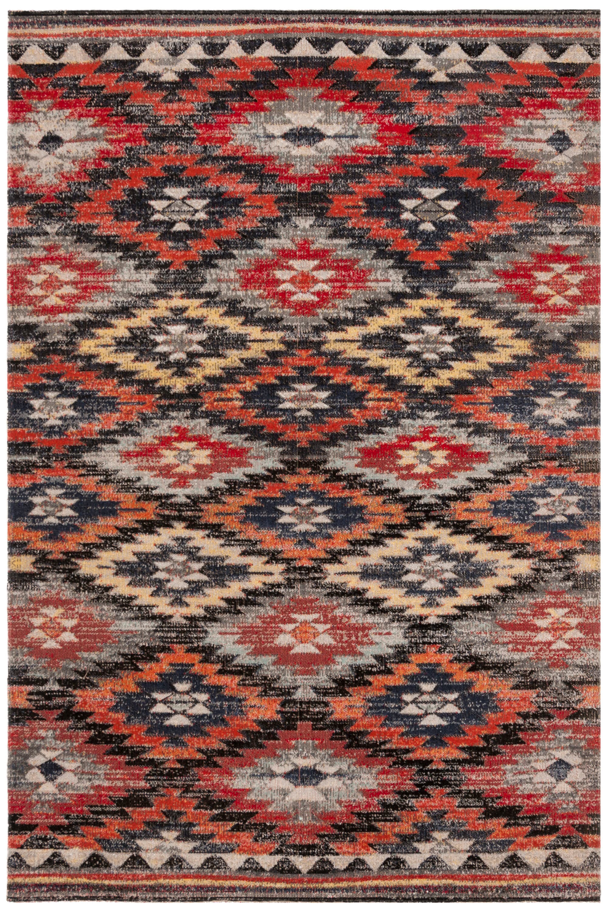 Rust and Multi Geometric 6' x 9' Synthetic Area Rug