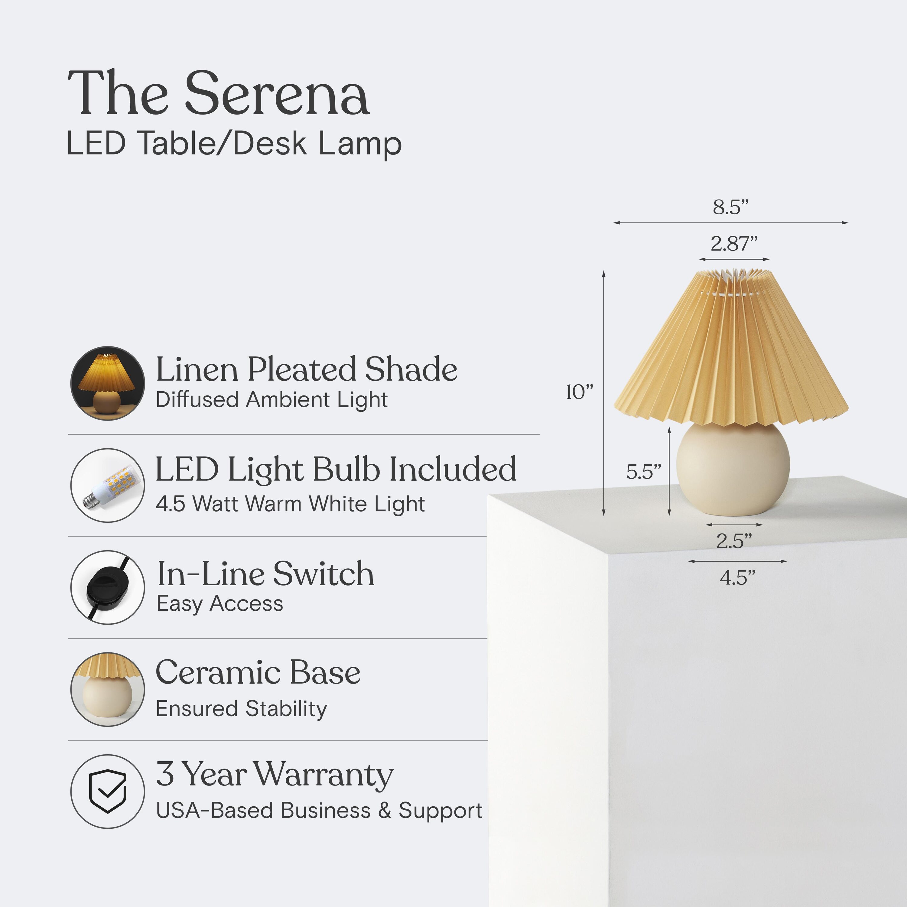 Serena Beige Ceramic Globe Table Lamp with Pleated Shade