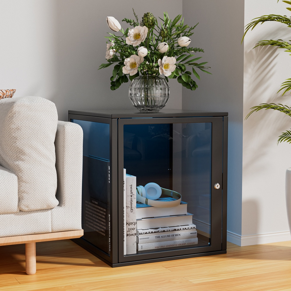 Esazn P1600264-TC1.5-LYU 1 Pack Figurines Showcase with Lock Contemporary/Modern Black Curio cabinet with Wine Storage