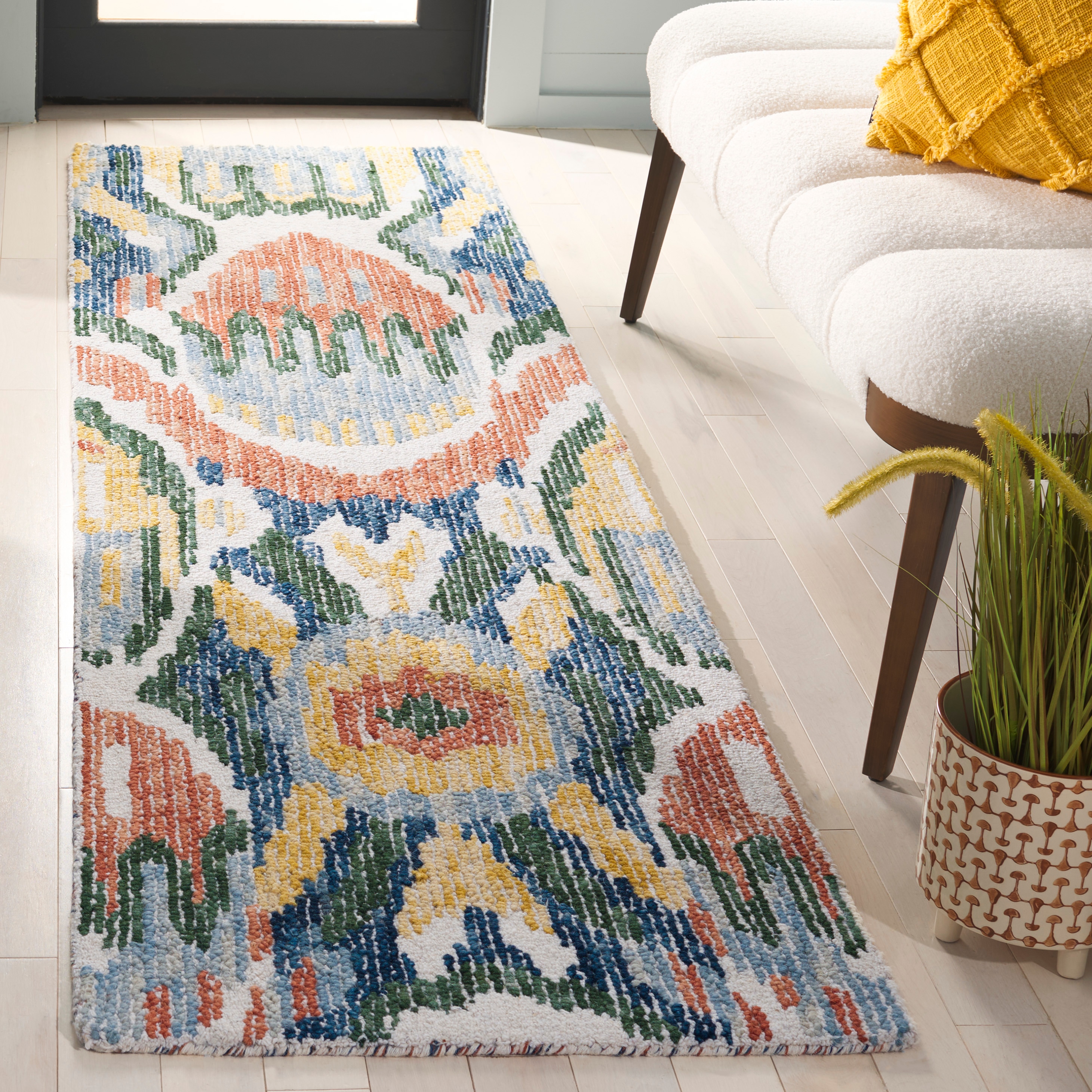  Ikat 151 Green/Rust Bohemian 2ft-3in x 8ft Runner Rug