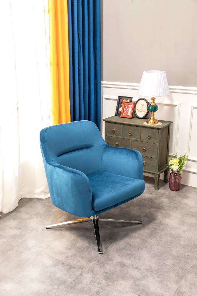 KINWELL Casual Blue Velvet Swivel Accent Chair at Lowes.com