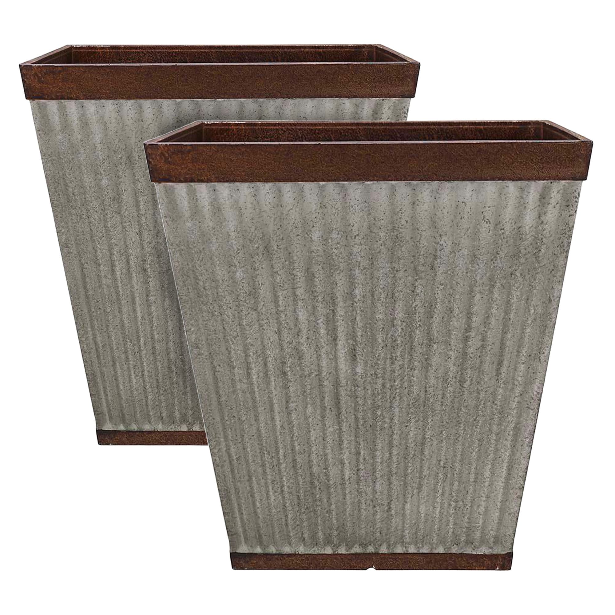 Southern Patio 293043 2 -Pack Square 16-Inches W Large Gray Resin Rustic Indoor/Outdoor Planter with Drainage Holes