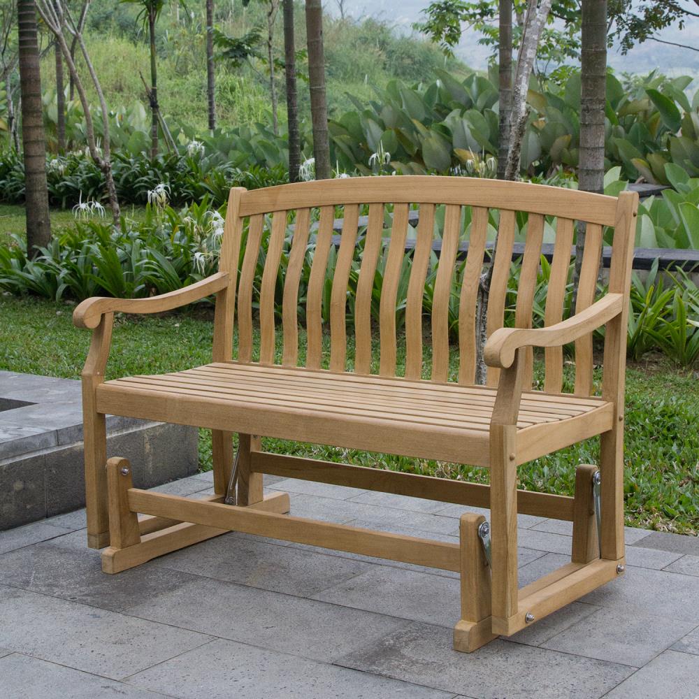 Cambridge Casual Colton 2-Person Natural Teak Wood Outdoor Glider at ...