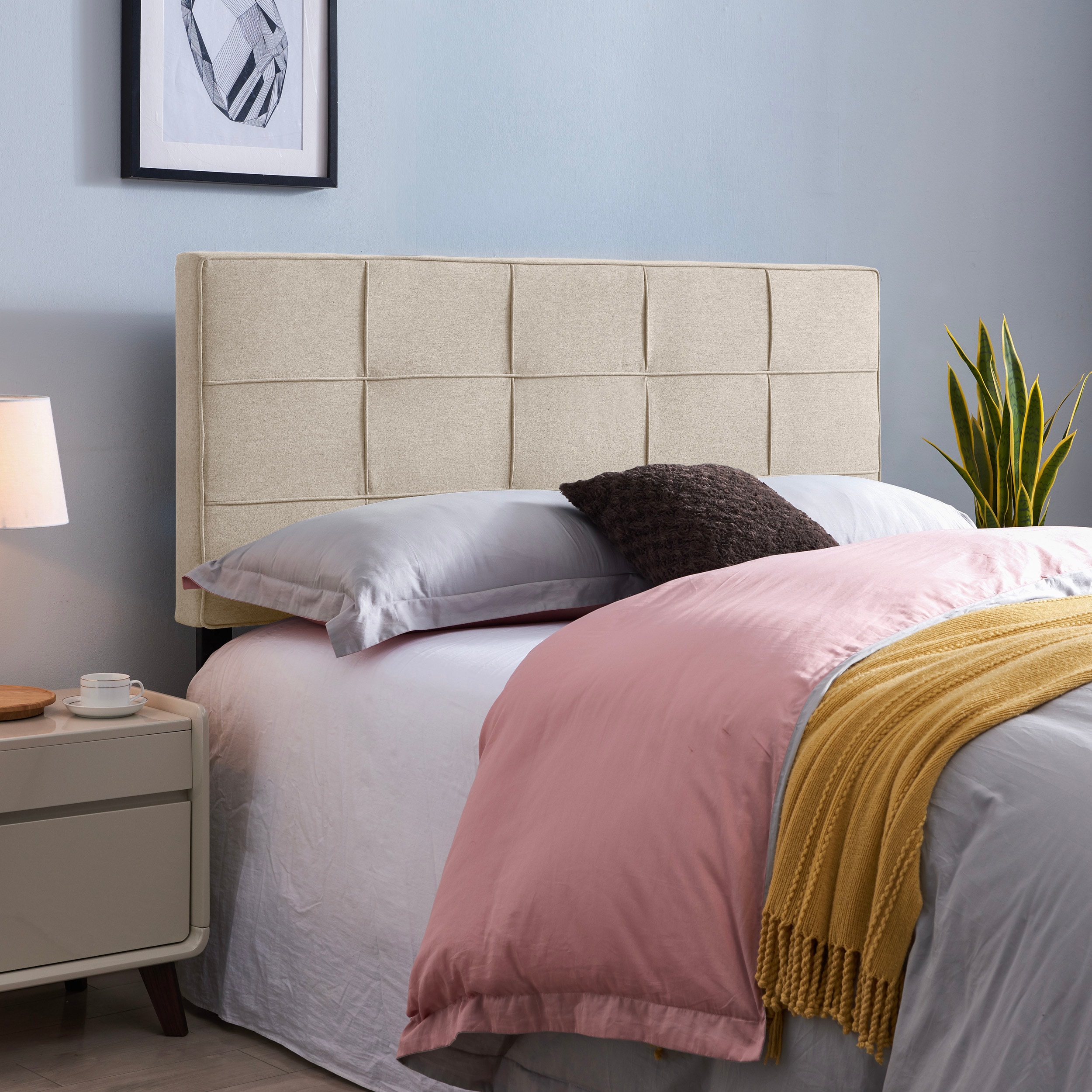 Christopher Knight Home Naomi Modern Upholstered Headboard Queen/Full Adjustable with Iron Frame - Beige and Black