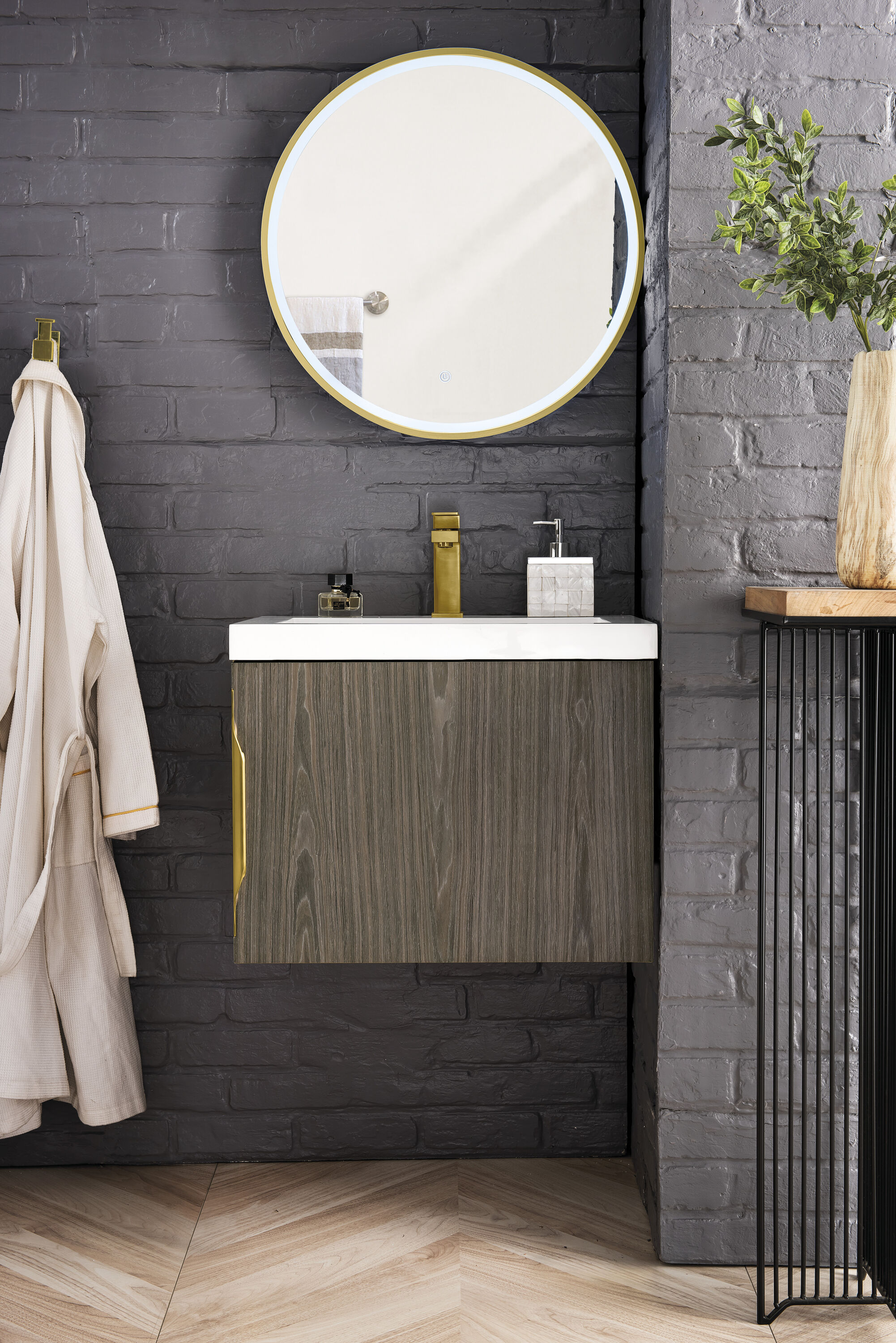 Ash Gray Engineered Wood Wall-Mount Vanity with Mineral Composite Top